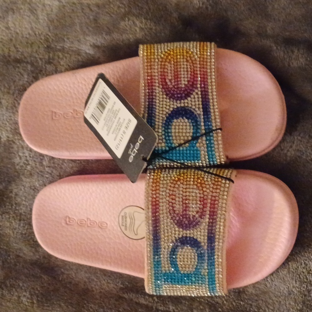 NWT BEBE SPARKLELY GIRLS SLIDES SIZE 11/12